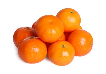 Many fresh ripe tangerines isolated on white