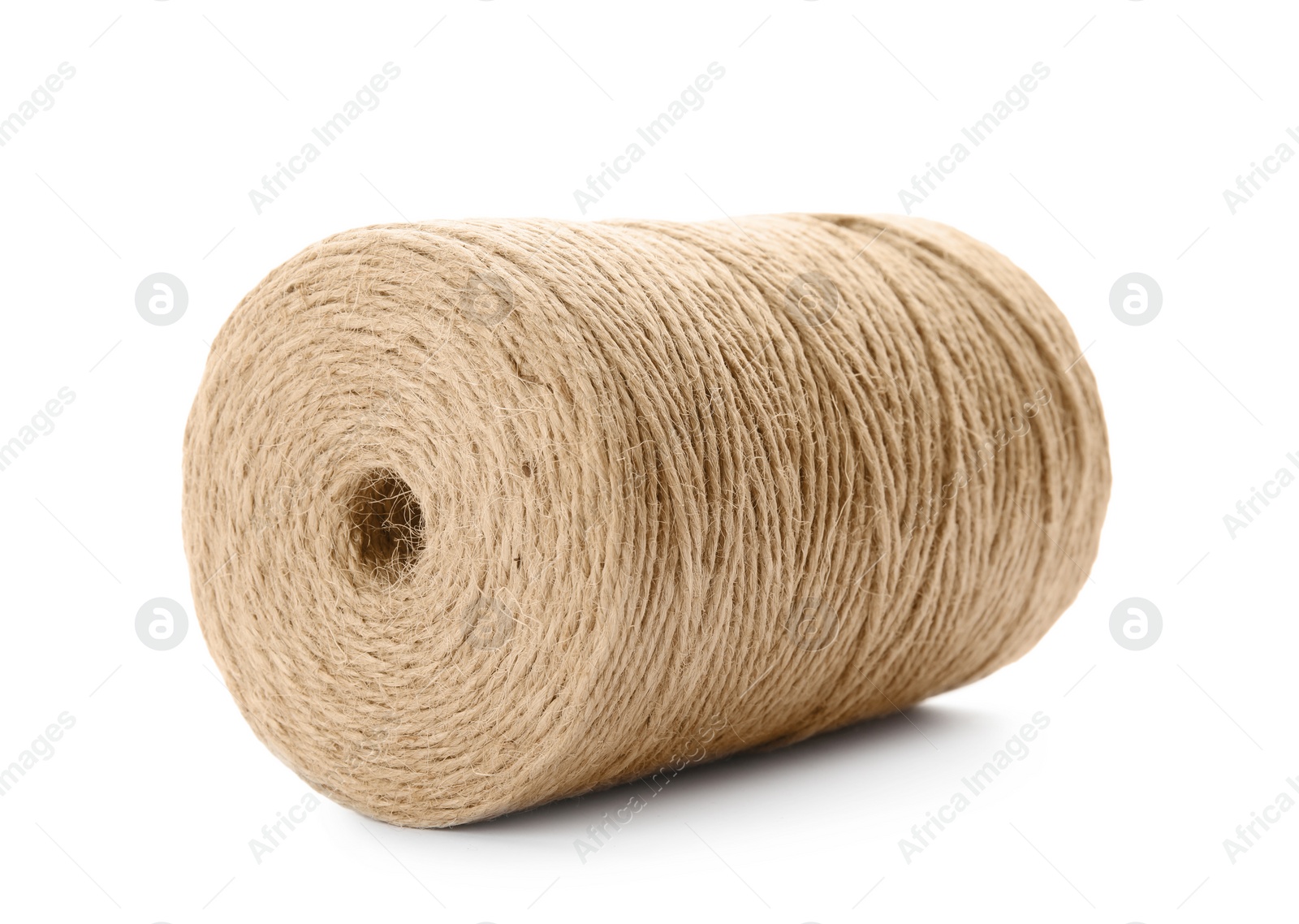 Photo of Spool of hemp rope on white background