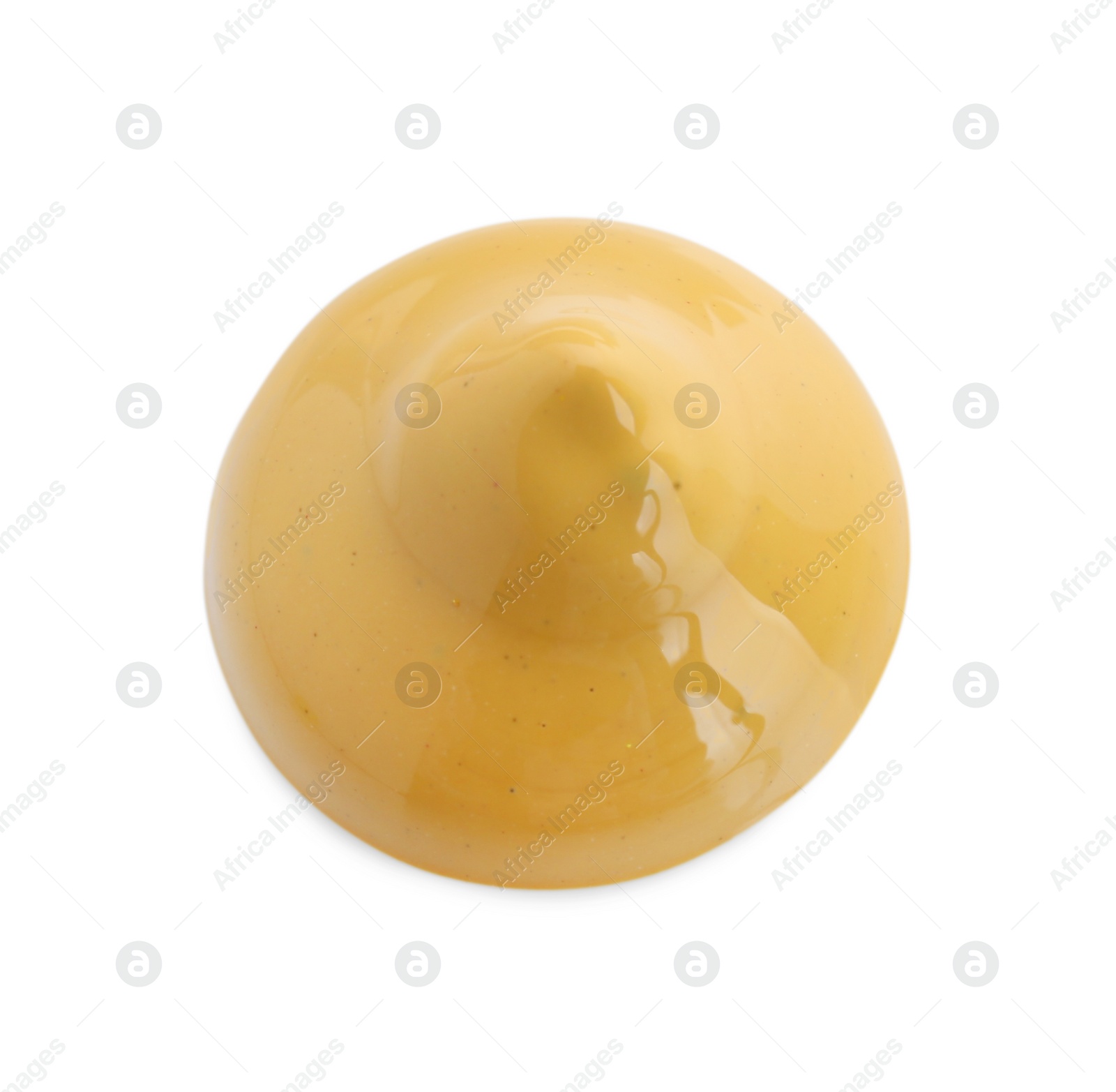 Photo of Sample of yellow paint on white background, above view