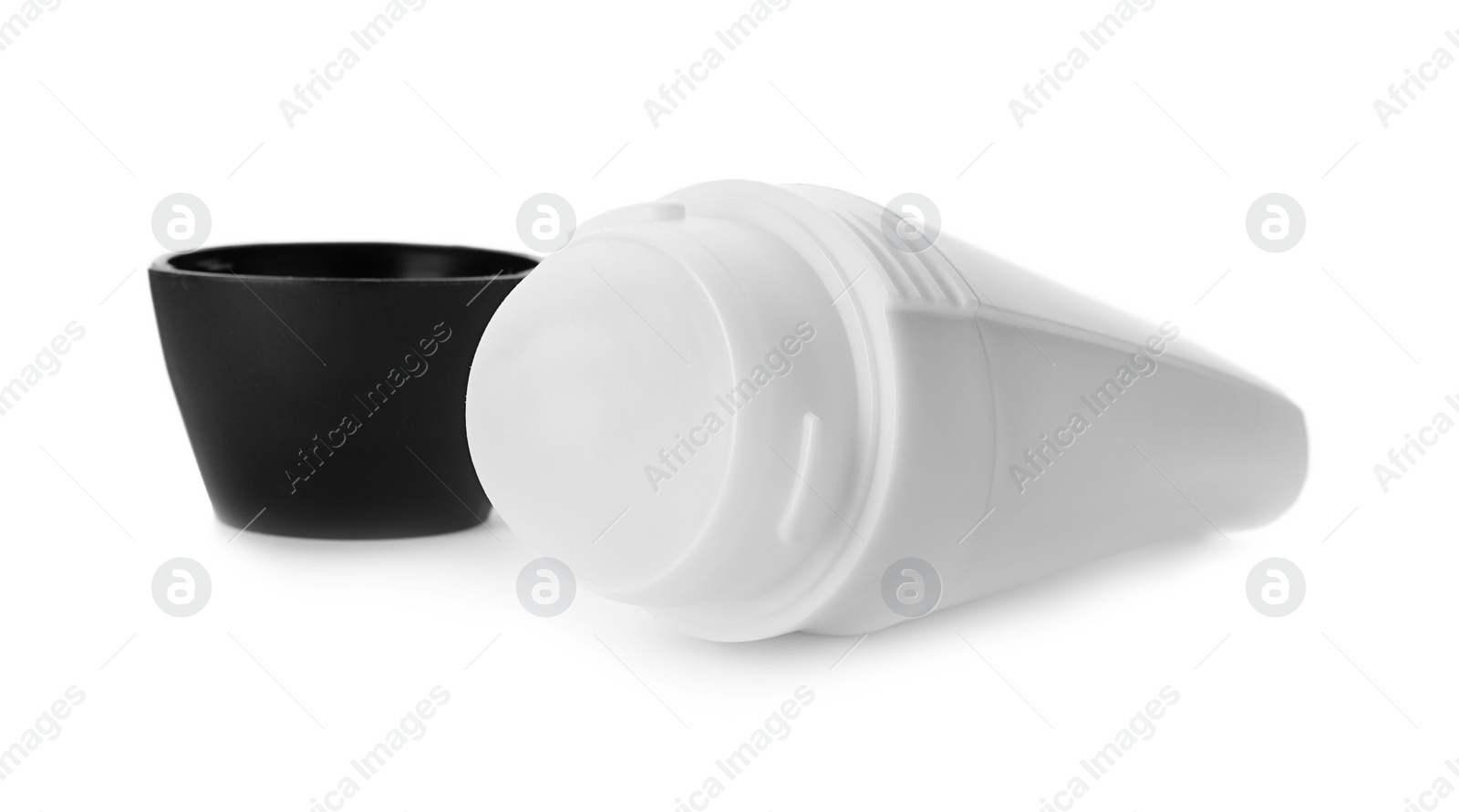 Photo of Roll-on deodorant on white background. Skin care