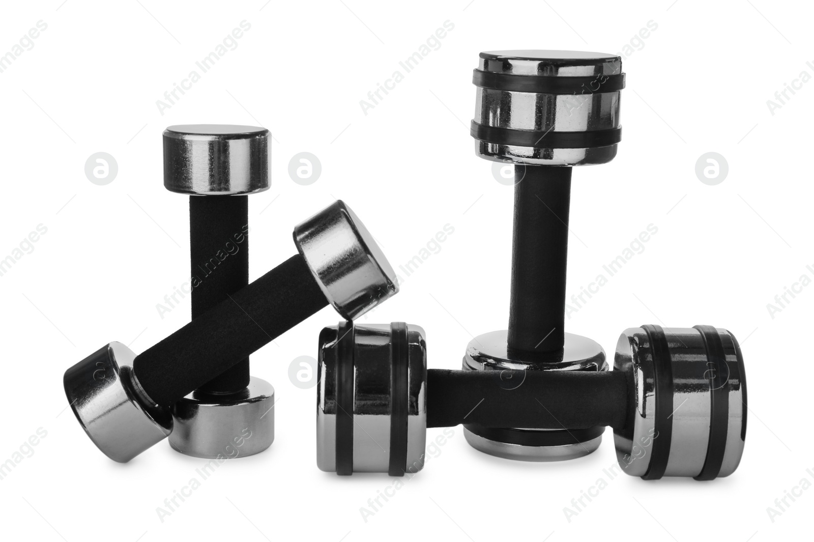 Photo of Dumbbells on white background. Weight training equipment