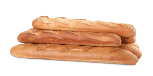 Photo of Tasty baguettes on white background. Fresh bread