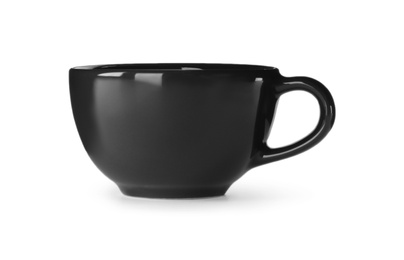 Photo of Beautiful black ceramic cup isolated on white