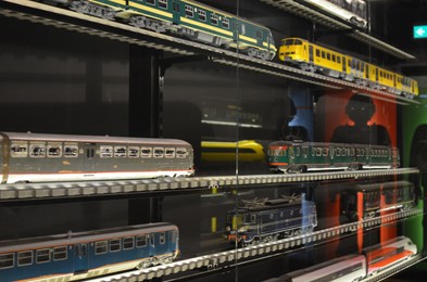 Utrecht, Netherlands - July 23, 2022: Models of different old trains on display in Spoorwegmuseum