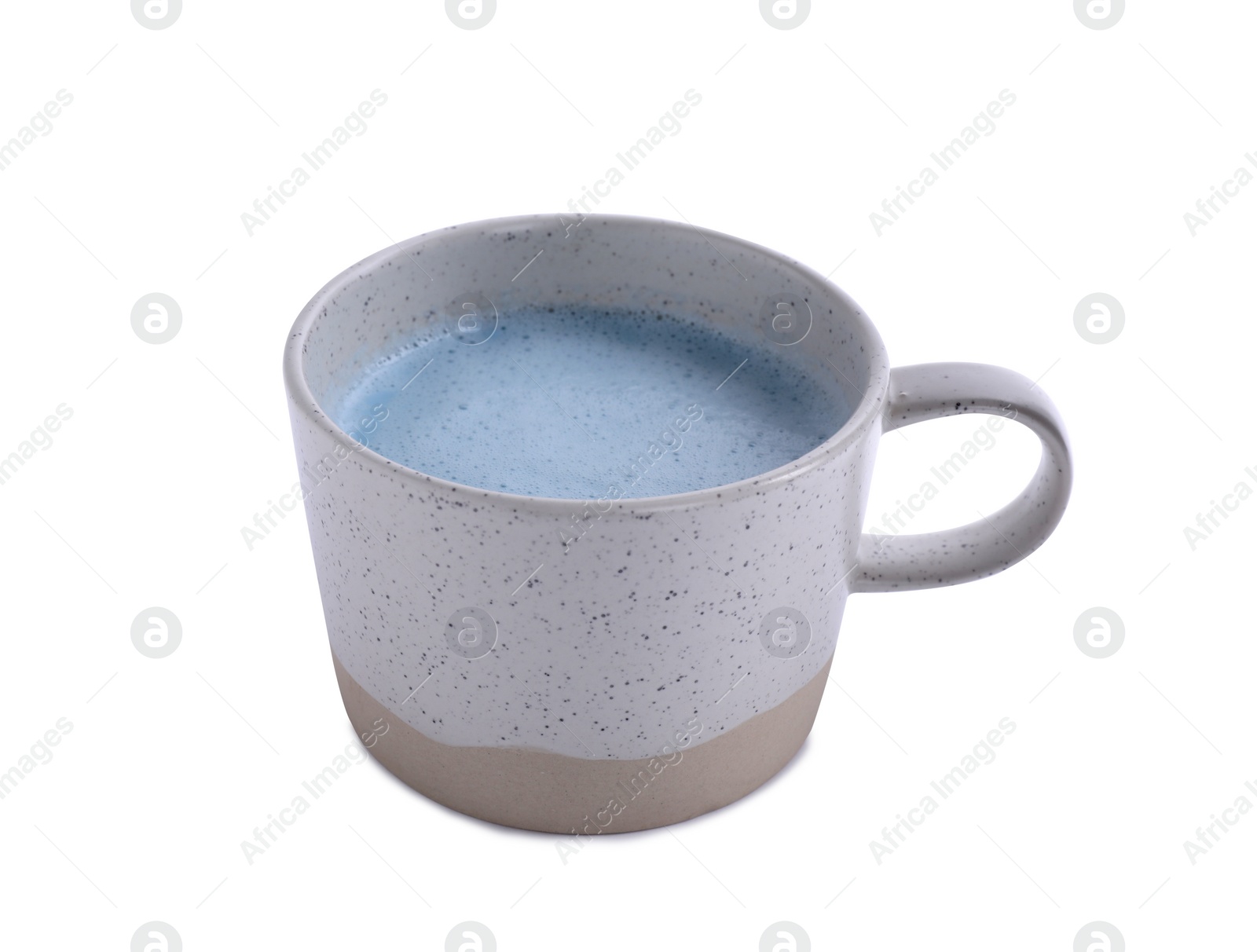 Image of Blue matcha latte in cup on white background 