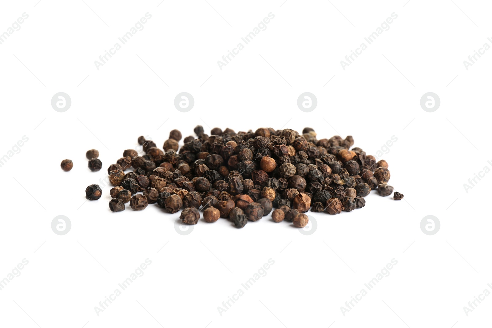 Photo of Heap of black peppercorns isolated on white