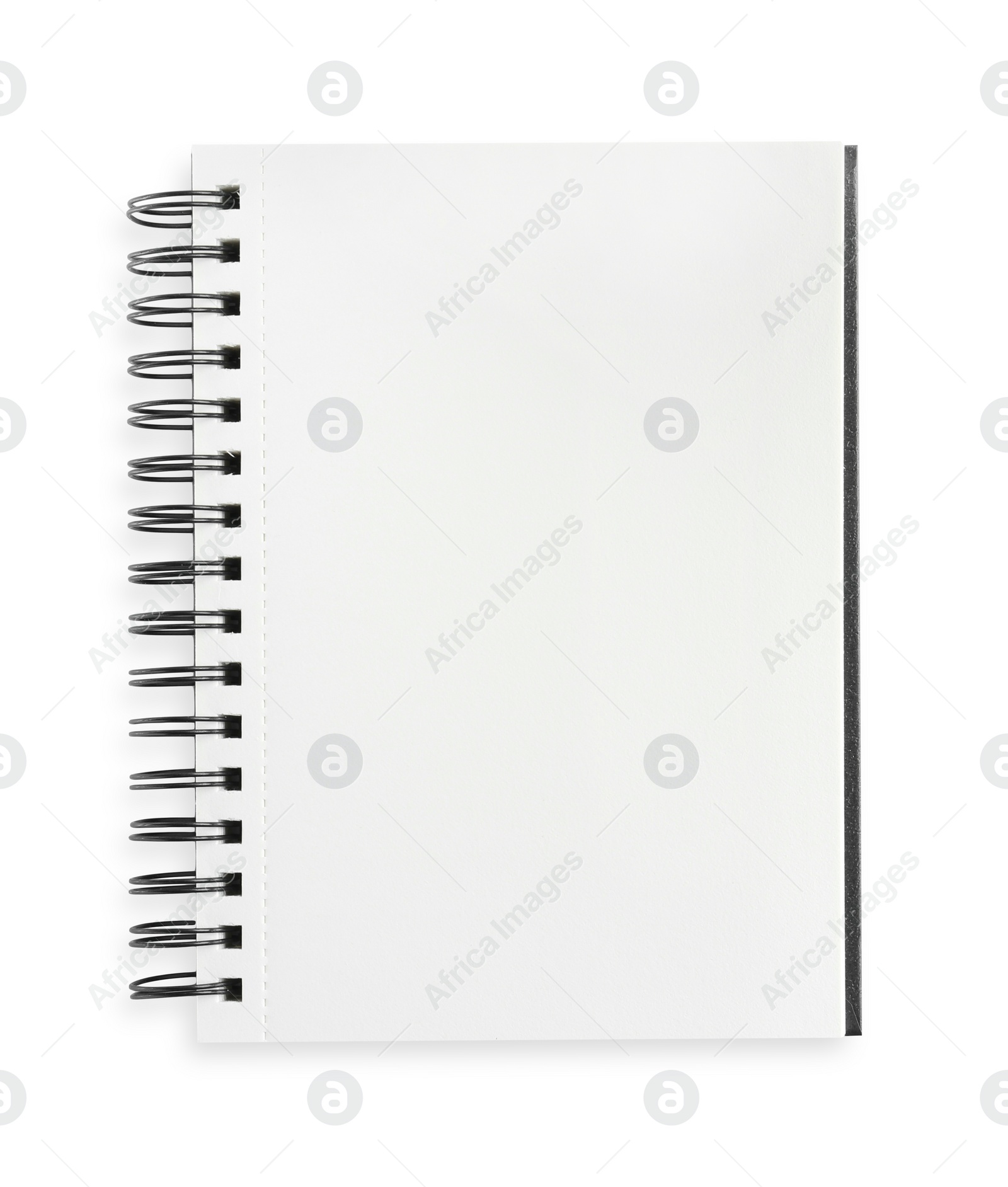 Photo of One notebook isolated on white, top view