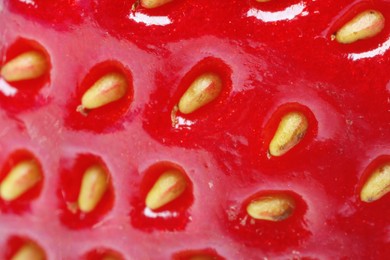 Texture of ripe strawberry as background, macro view. Fresh berry