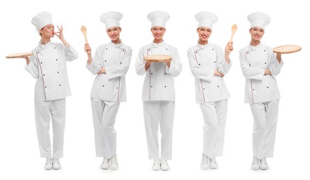 Image of Chef in uniform on white background, set with photos