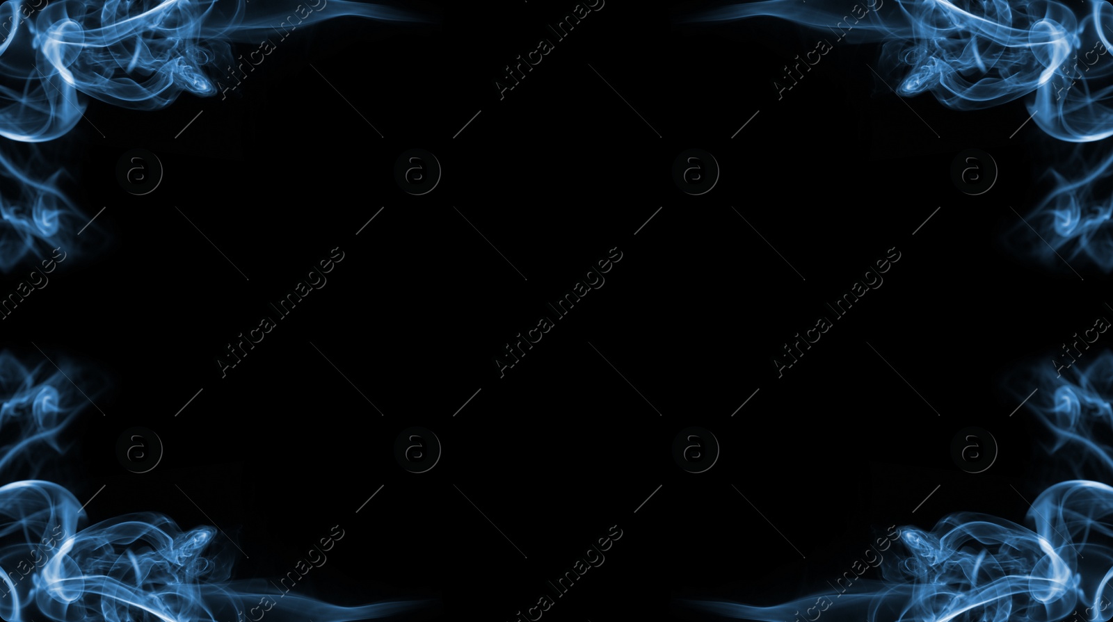 Image of Frame of smoke on black background, space for text. Banner design