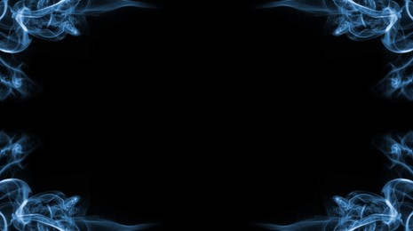 Image of Frame of smoke on black background, space for text. Banner design