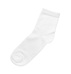 Photo of One sock isolated on white, top view