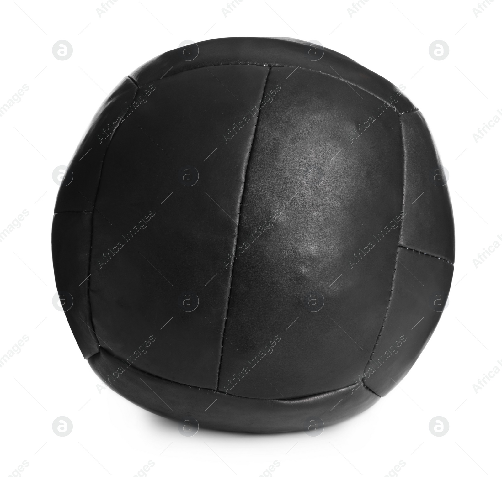 Photo of Black medicine ball isolated on white. Sport equipment