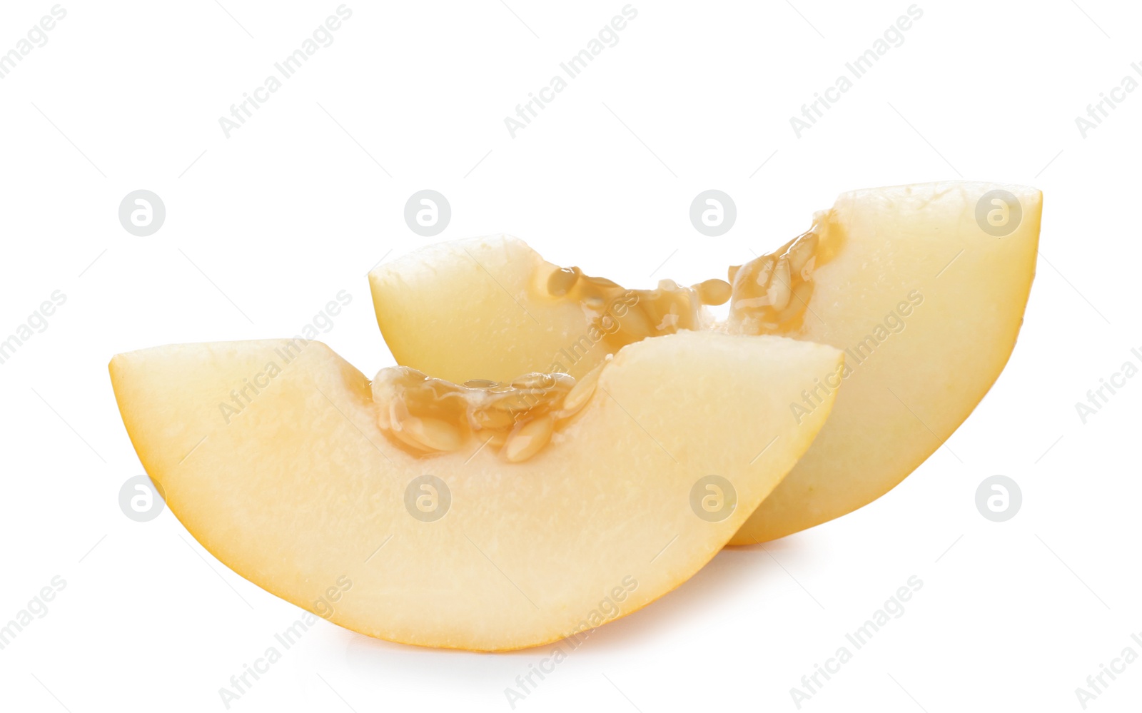 Photo of Slices of tasty ripe melon on white background