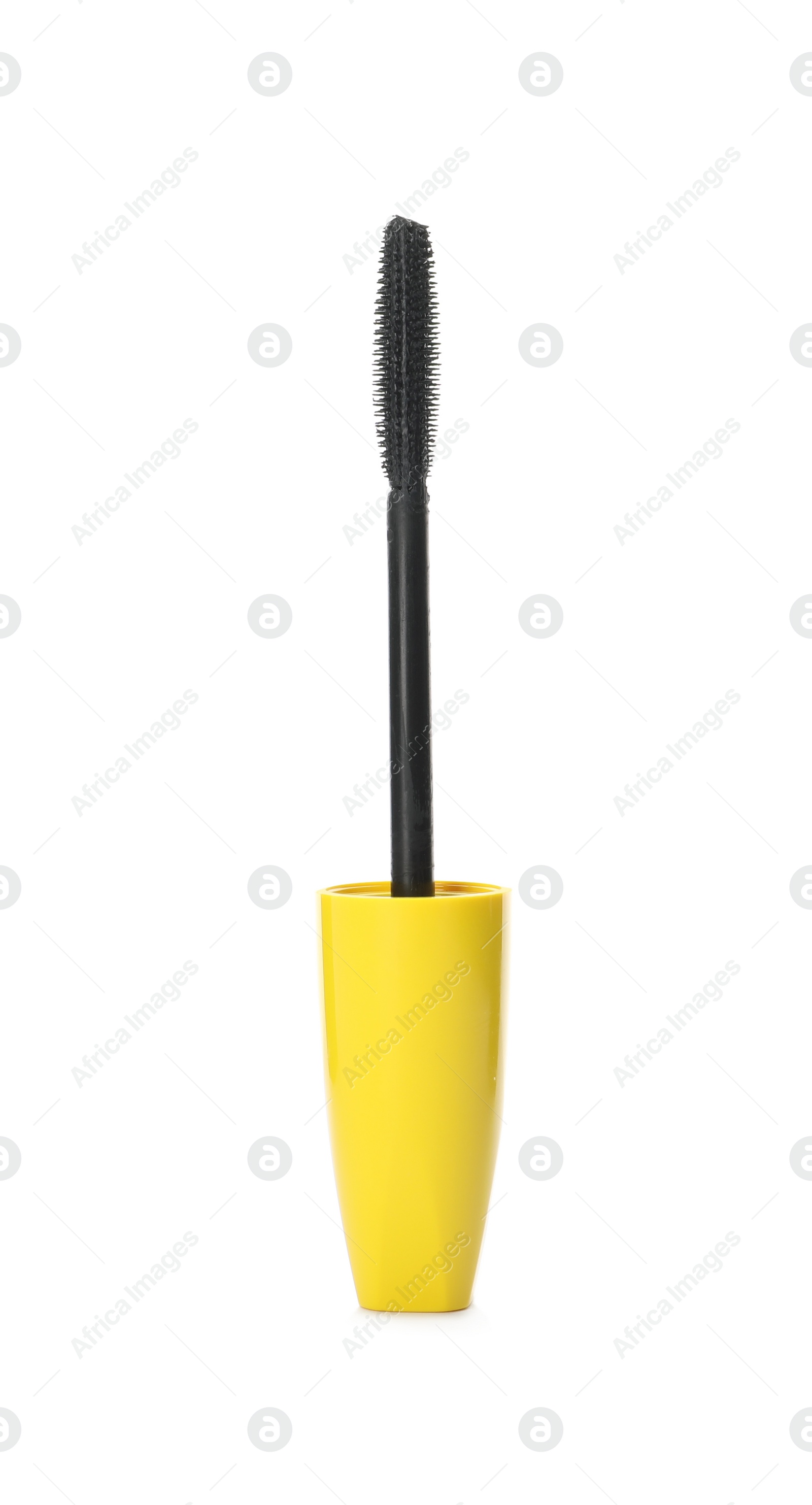 Photo of Mascara wand for eyelashes isolated on white. Makeup product