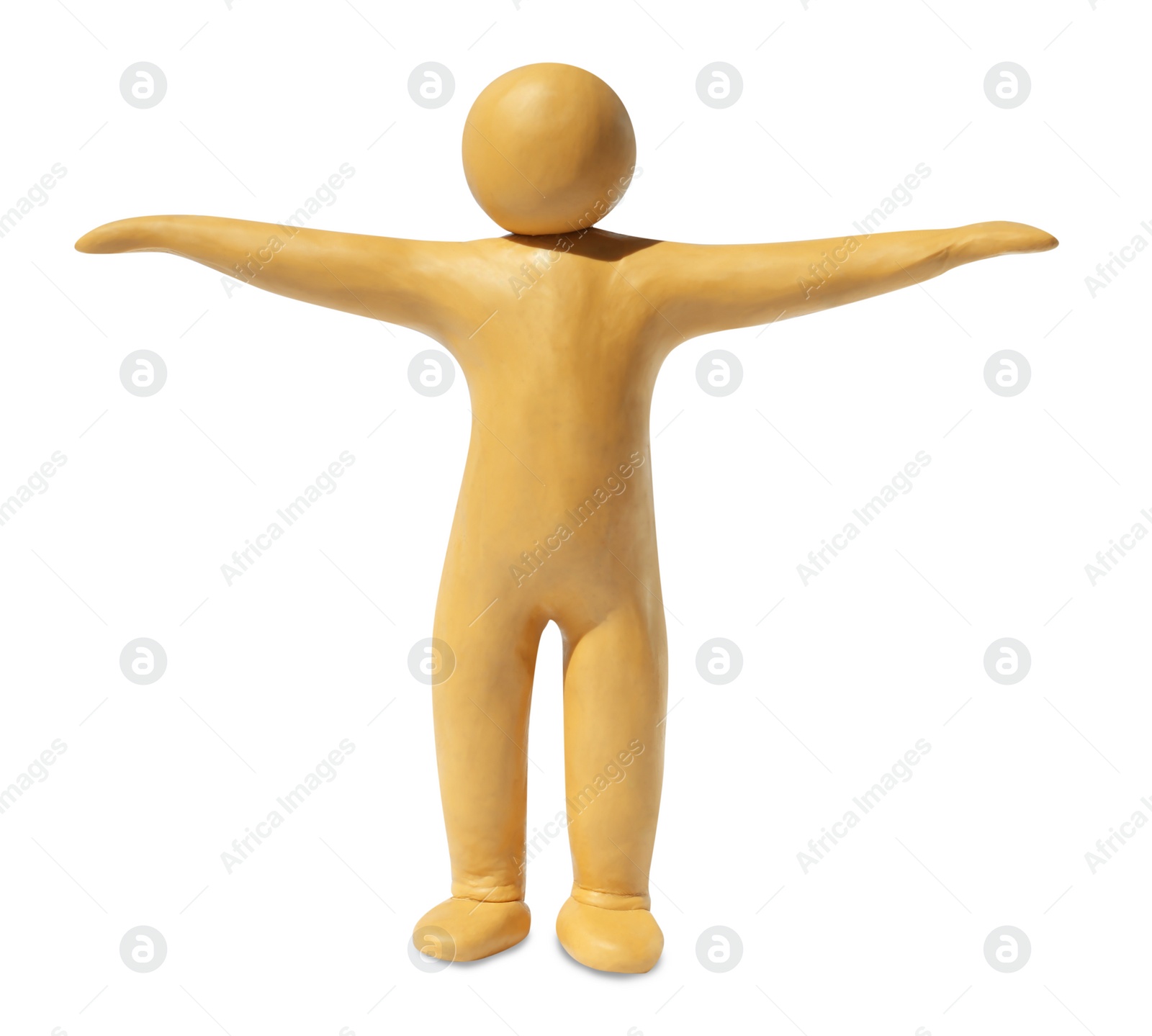 Photo of Human figure with arms wide open made of plasticine isolated on white
