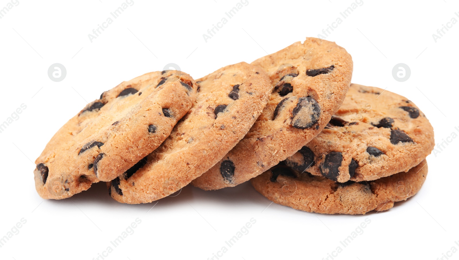 Photo of Delicious chocolate chip cookies on white background