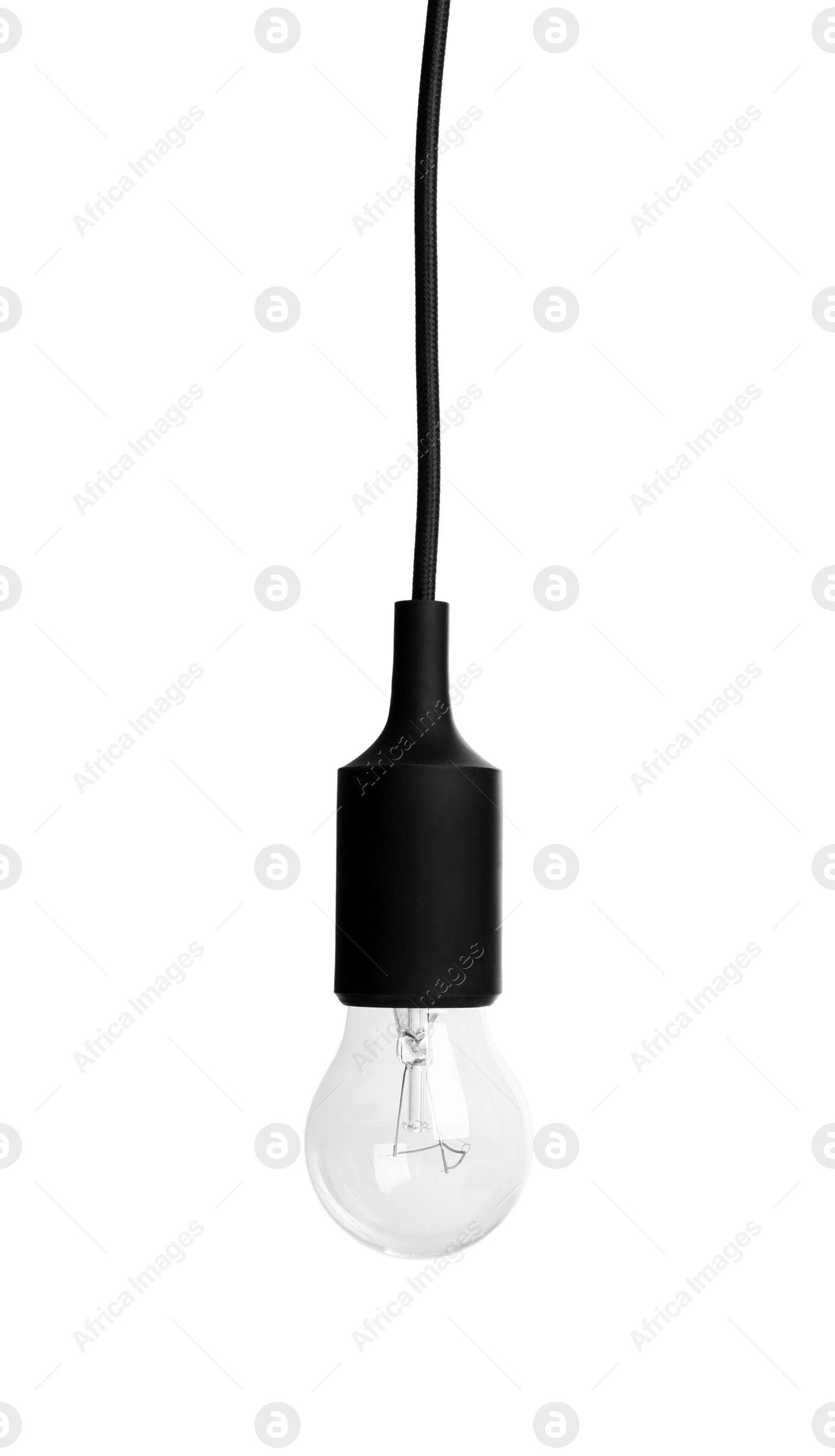 Photo of New incandescent light bulb for lamp on white background