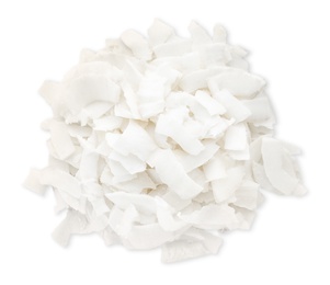 Photo of Fresh coconut flakes on white background