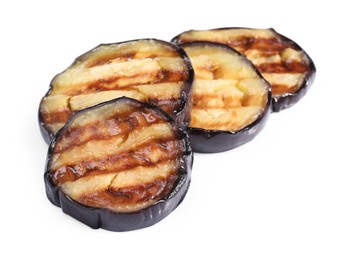 Slices of tasty grilled eggplant isolated on white