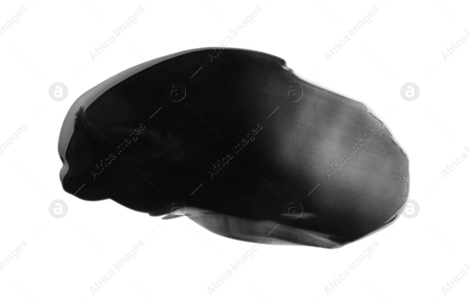 Photo of Black paint sample on white background, top view