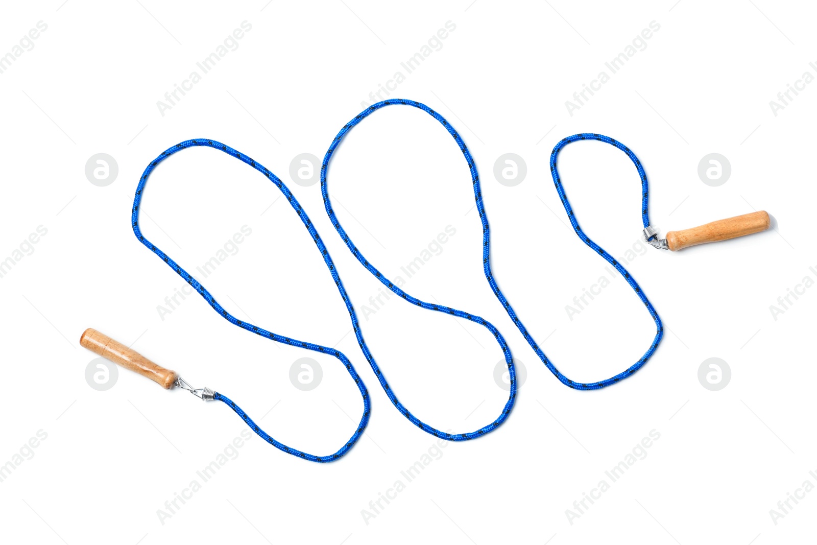 Photo of Jump rope on white background, top view