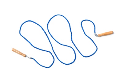 Photo of Jump rope on white background, top view