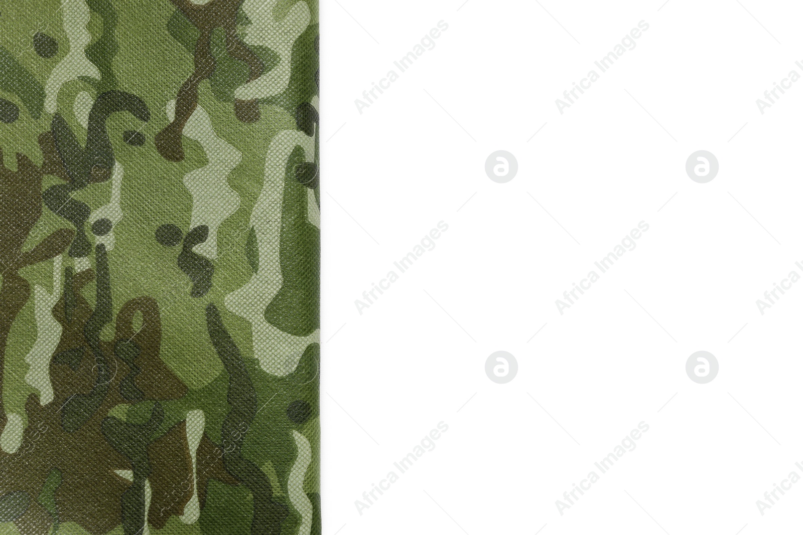 Photo of Camouflage fabric isolated on white, top view