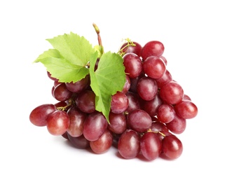 Photo of Bunch of red fresh ripe juicy grapes isolated on white