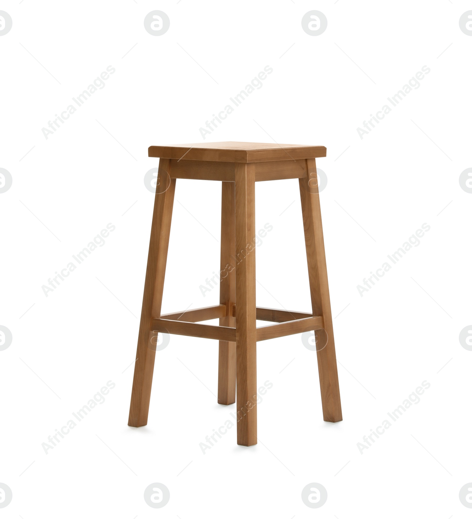 Photo of Stylish wooden stool isolated on white. Interior element