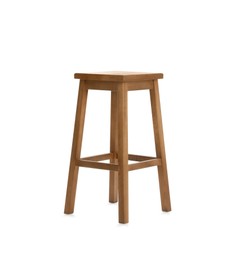 Photo of Stylish wooden stool isolated on white. Interior element