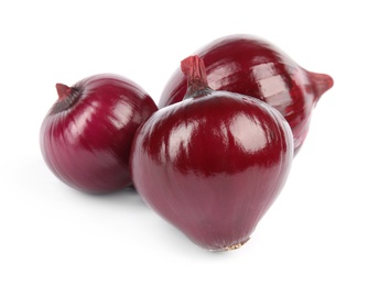 Fresh whole red onions on white background