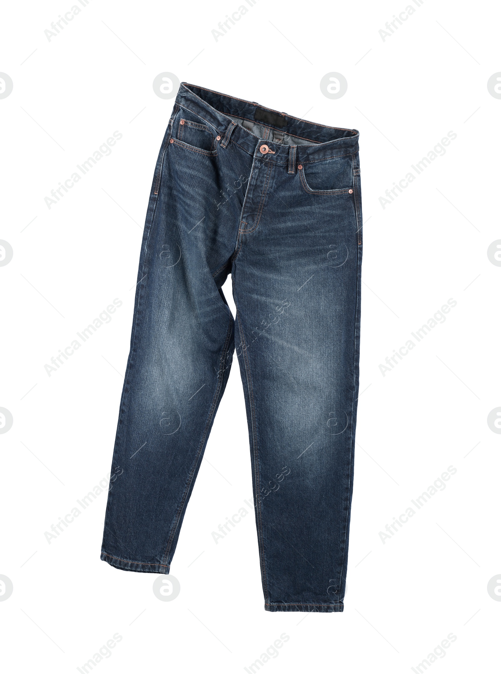 Image of Stylish dark blue jeans isolated on white