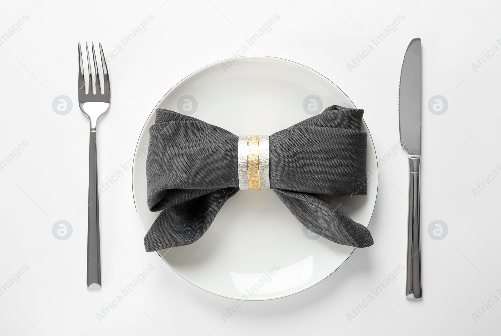 Photo of Elegant table setting on white background, top view