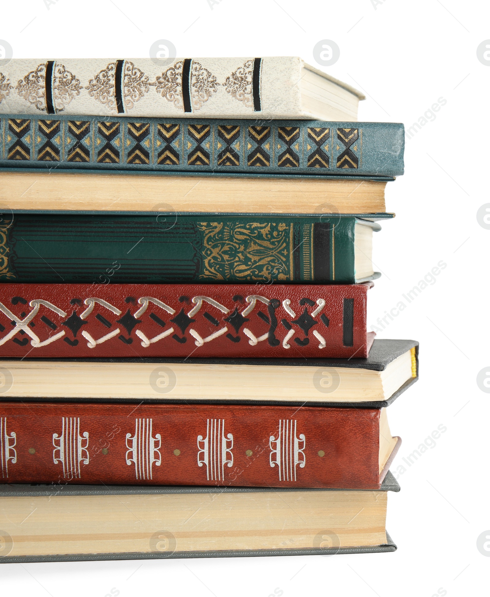 Photo of Collection of different books isolated on white