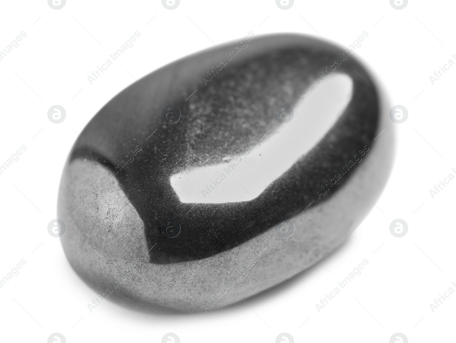 Photo of Beautiful shiny hematite gemstone on white background