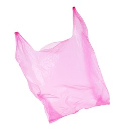 Photo of One pink plastic bag isolated on white