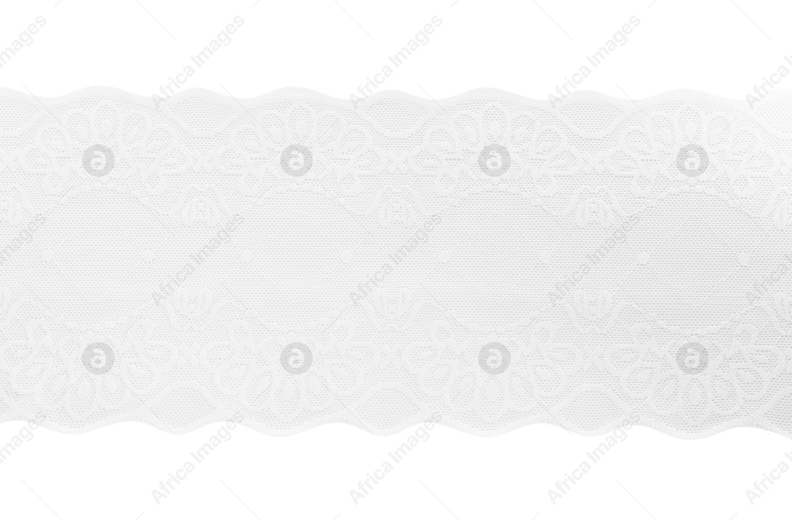 Photo of Beautiful lace isolated on white, top view