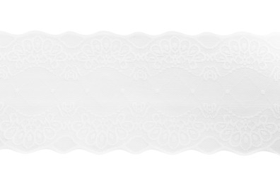 Photo of Beautiful lace isolated on white, top view