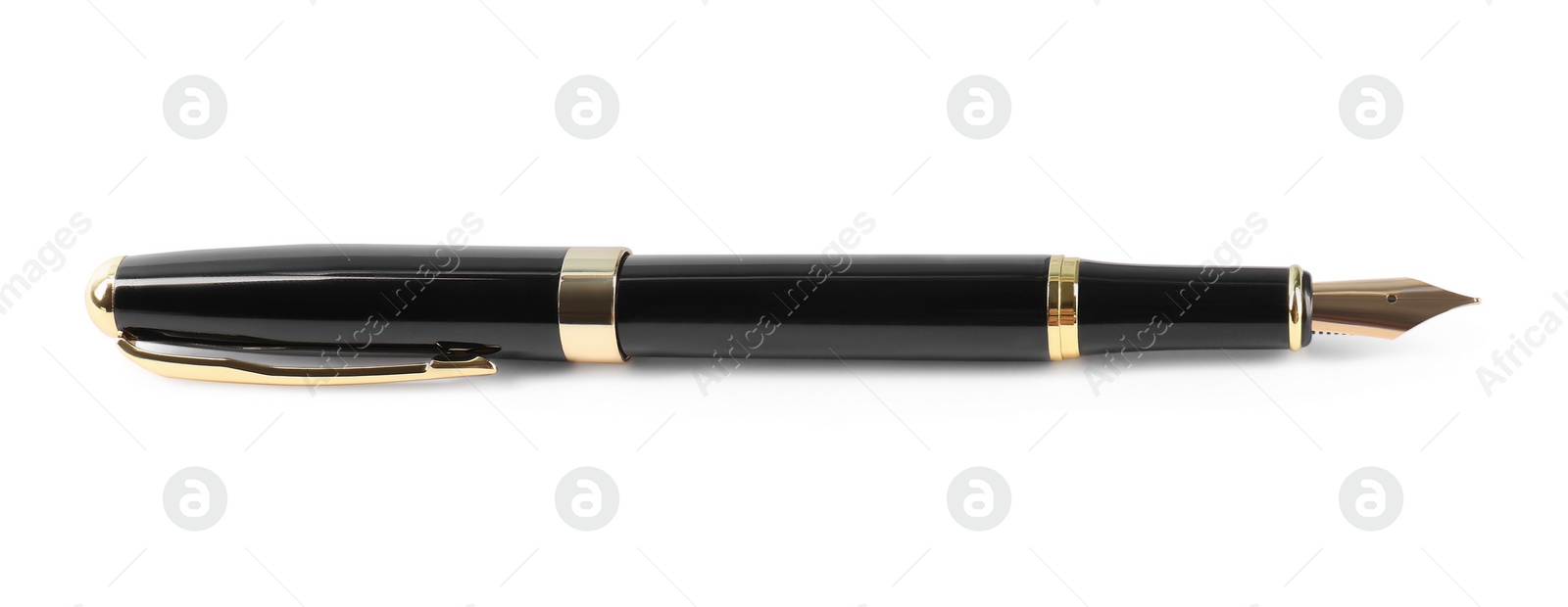 Photo of Stylish black fountain pen isolated on white