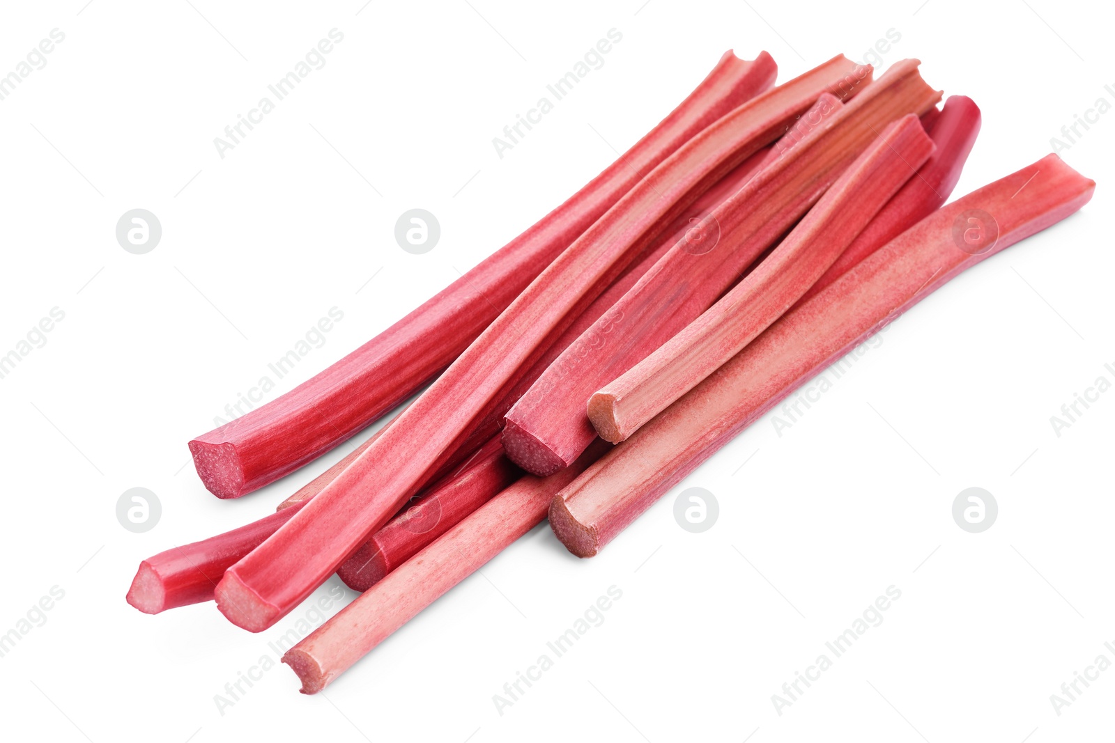 Photo of Heap of fresh rhubarb stalks isolated on white