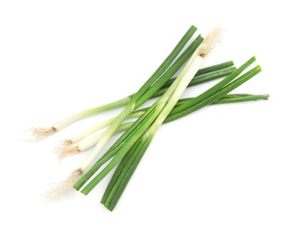 Photo of Fresh green onion on white background