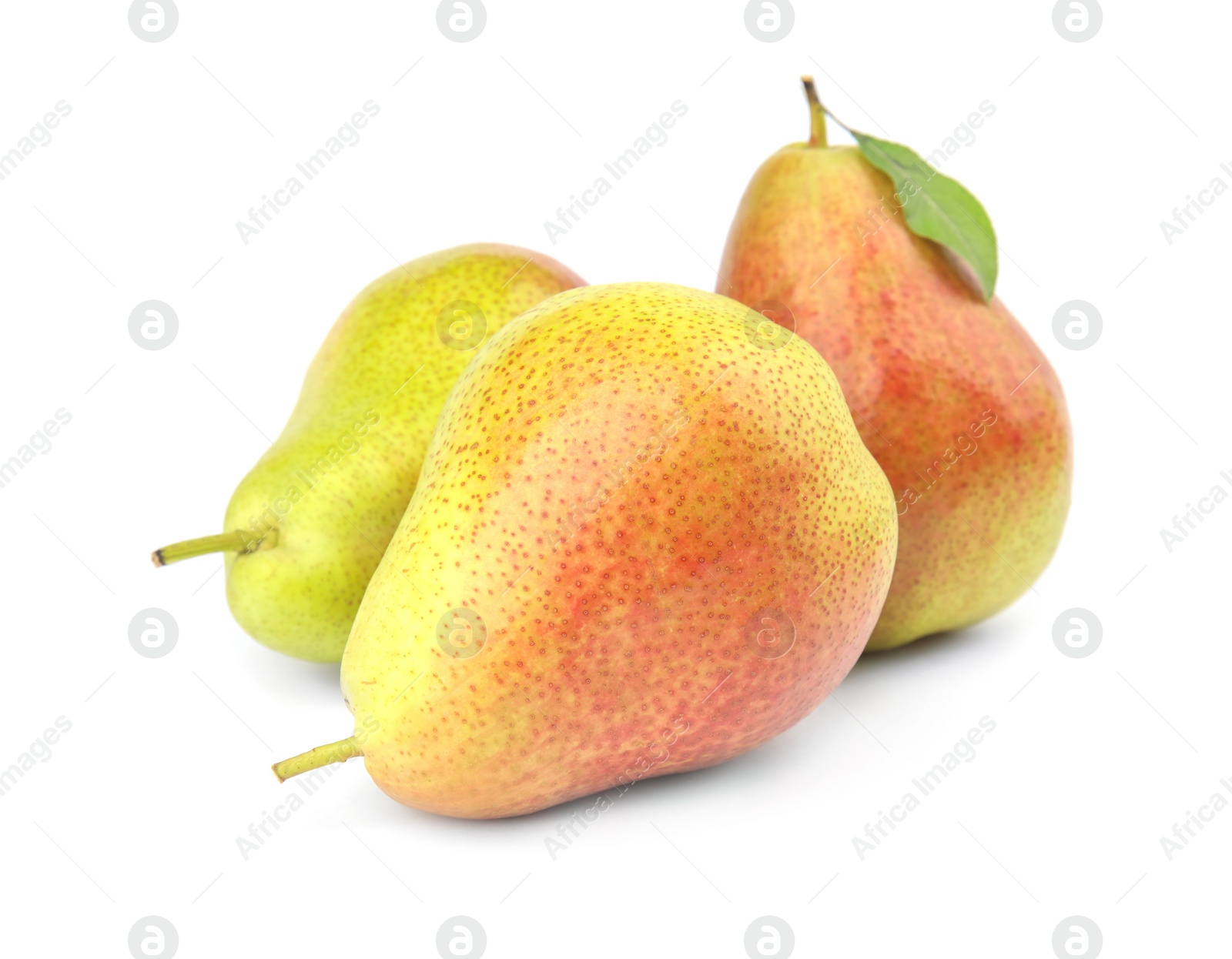 Photo of Ripe fresh juicy pears isolated on white