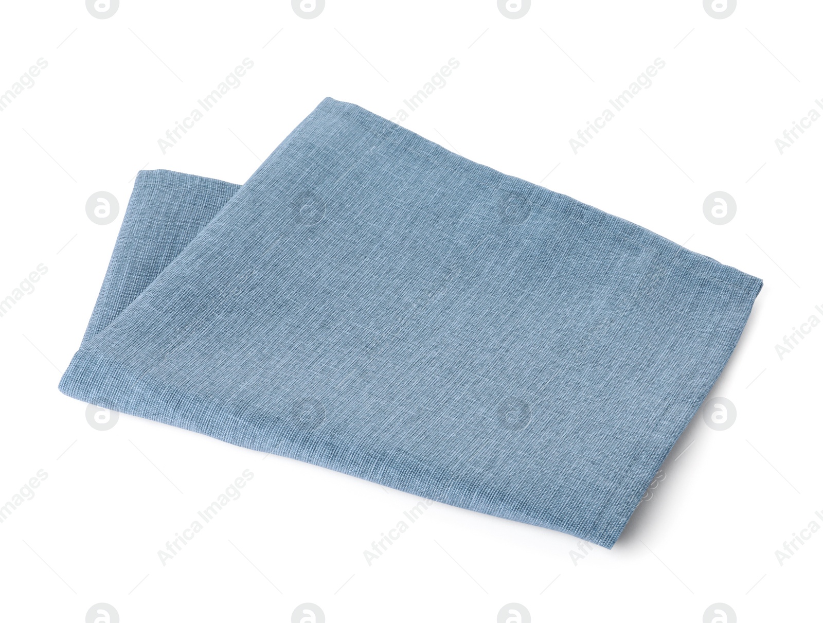 Photo of New clean light blue cloth napkin isolated on white