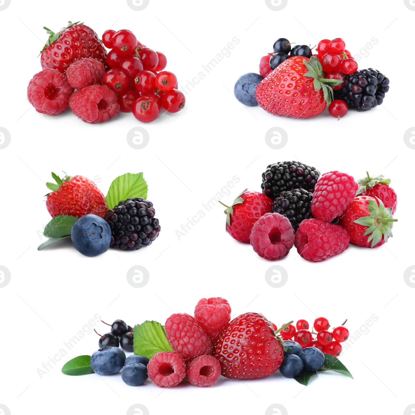 Image of Set of different mixed berries on white background