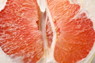 Photo of Tasty fresh pomelo fruit as background, closeup