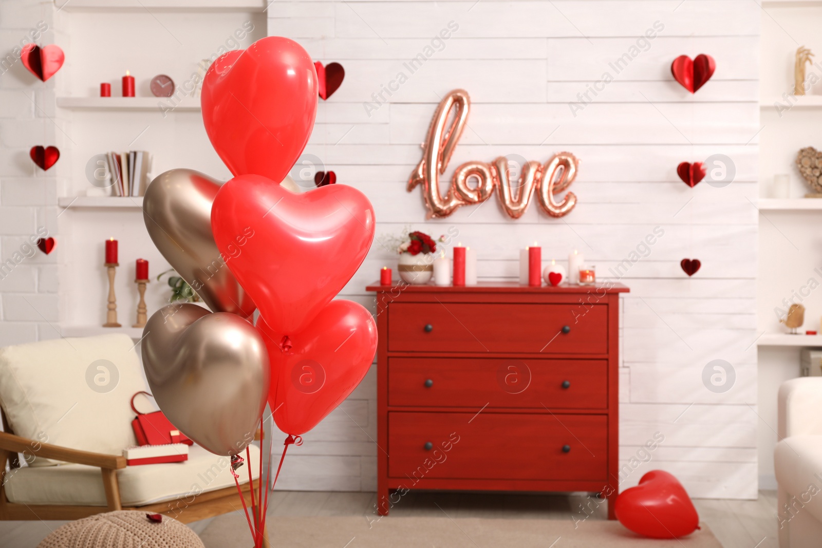 Photo of Cozy living room decorated for Valentine's Day