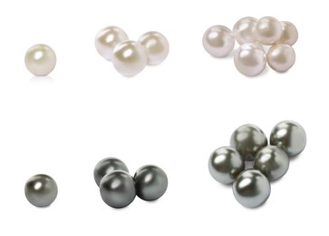 Image of Set with beautiful pearls on white background