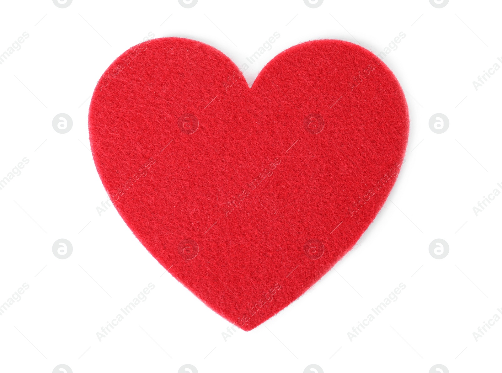 Photo of Red felt heart on white background, top view