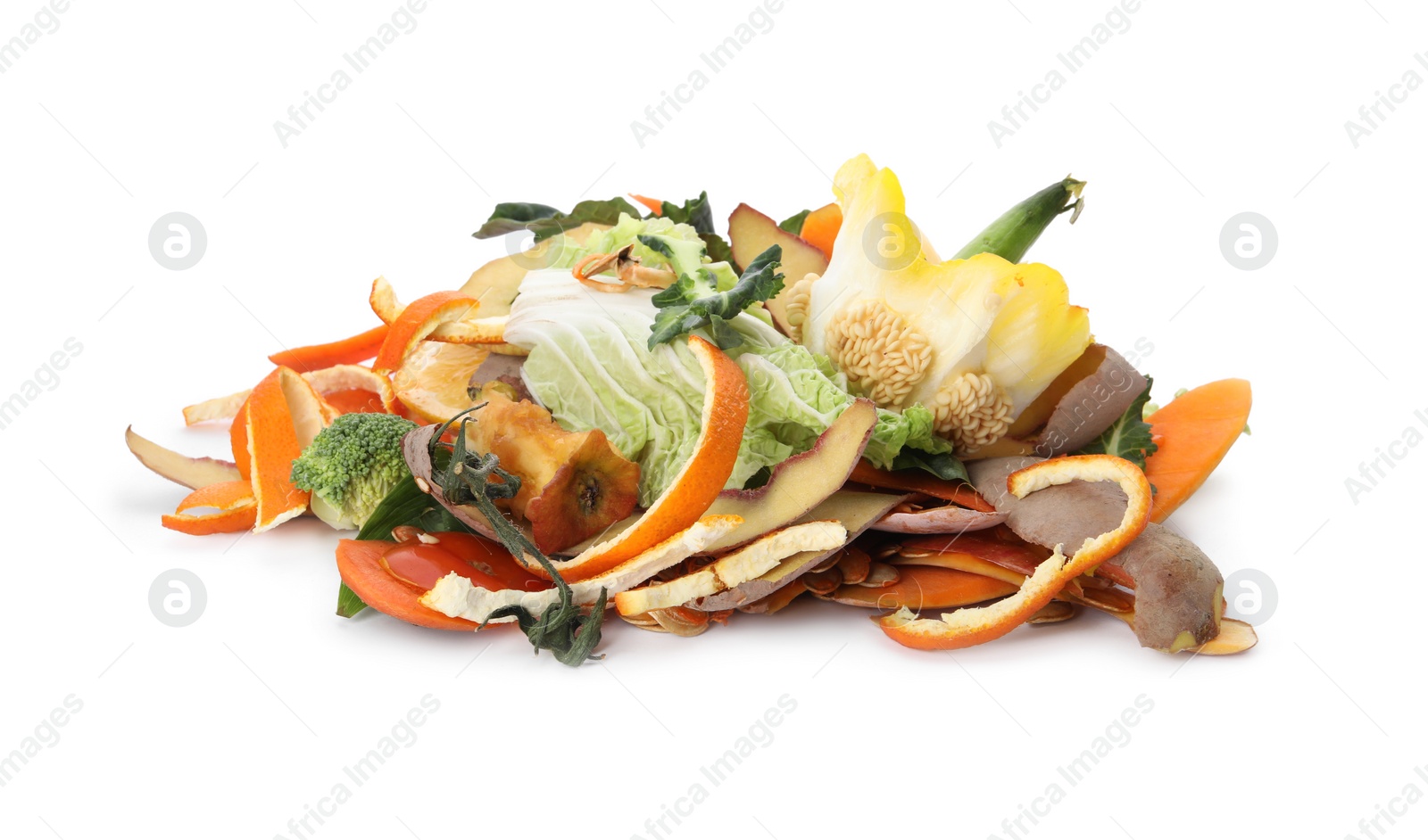Photo of Pile of organic waste for composting on white background